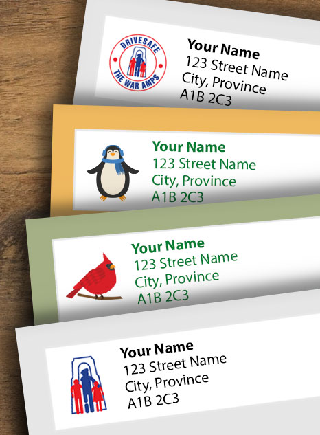 Collage of address label styles available to order.