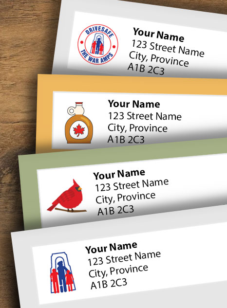 Collage of address label styles available to order.